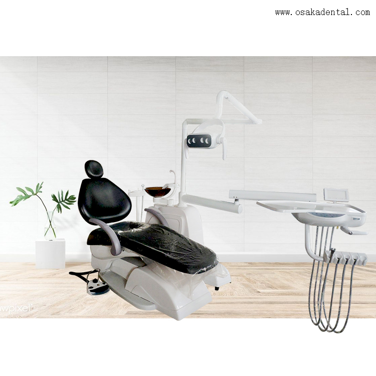 Black color dental chair with strong arm