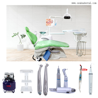 Green color Dental chair with air compressor and dental handpeice set