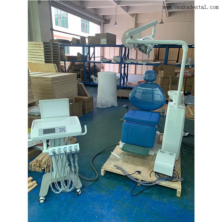 Dental chair with separated moving cart with nice quality dental handpiece and dental air compressor