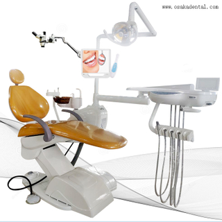 Yellow colour dental chair unit with microscope and oral camera with 17 inches monitor