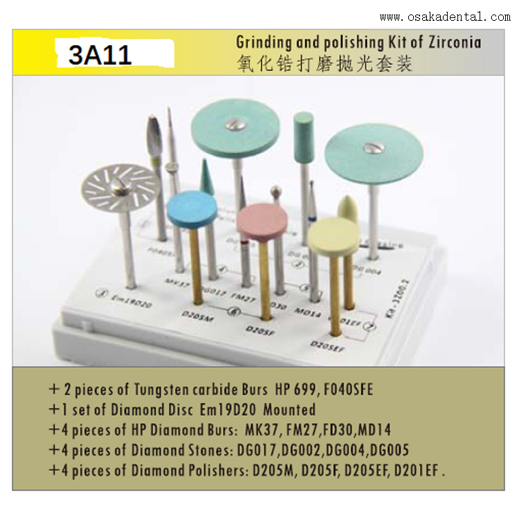 Dental diamond burs kit dental Grinding and polishing kit of zirconia