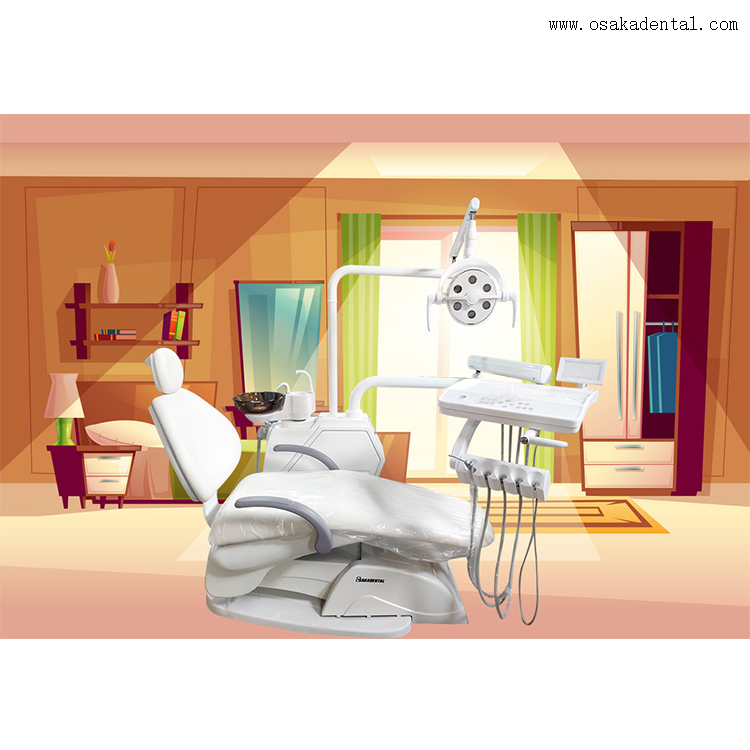 White color dental chair with 6 bulb LED lamp