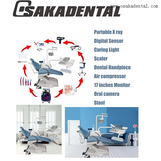 High quality Dental Chair with dentist stool with curing light and dental handpiece