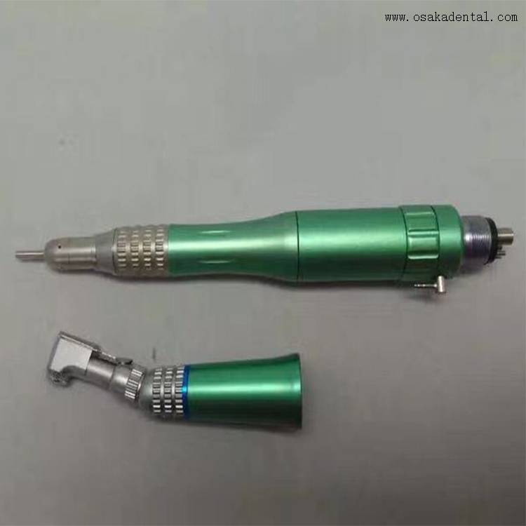 Green color dental chair unit with dental air compressor and dental handpiece