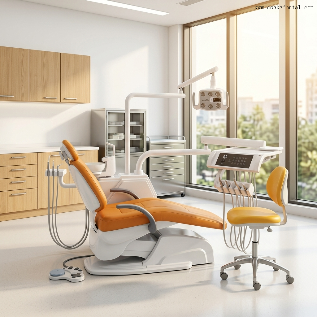 High class dental chair unit with touch screen instrument tray