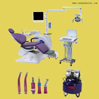Dental chair with separated moving cart with nice quality dental handpiece and dental air compressor
