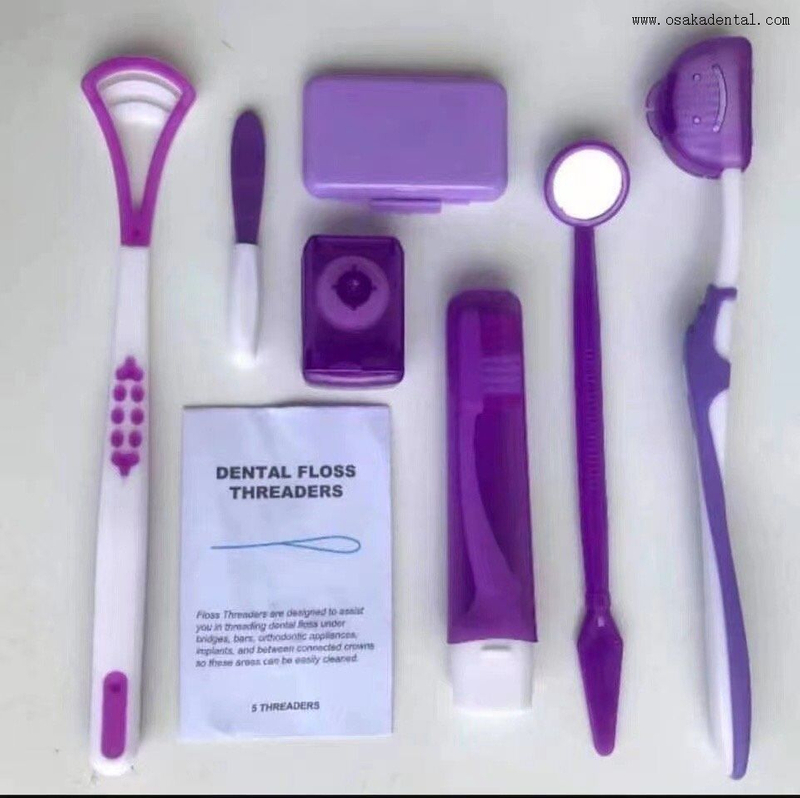 Dental Orthodontic Kit with Brush And Mirror in Nylon Mesh Bag