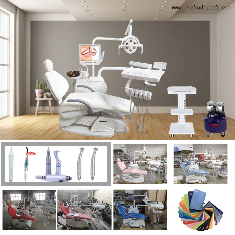 White Color Dental Chair with Air Compressor And in Build Ultrasonic Scaler Lamp 
