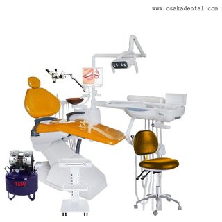 Dental chair with air compressor and dental microscope