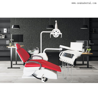 Red color dental chair with big viewer and internal-link system chair