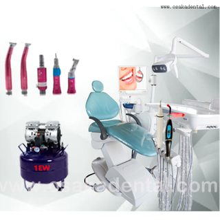 Dental chair with dental handpiece and dental air compressor