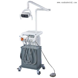 Portable dental unit with compressor and with 4 bulbs LED lamp