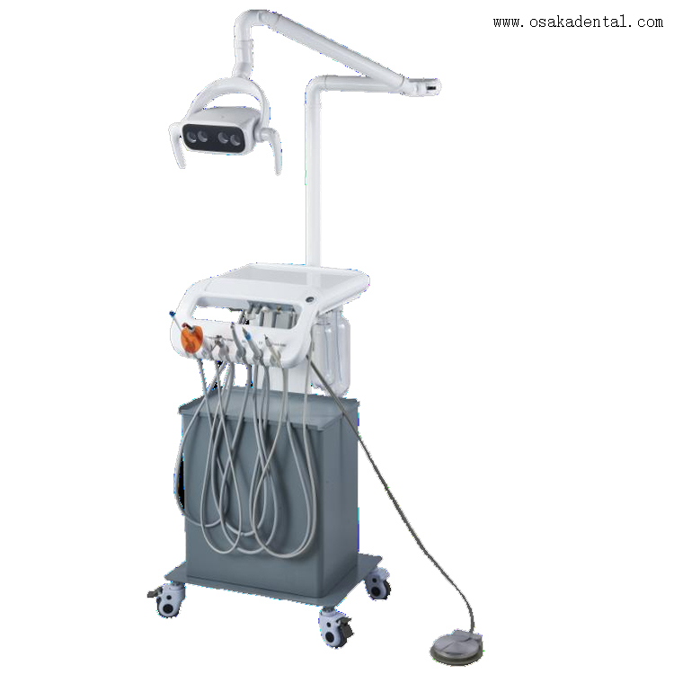 Portable dental unit with compressor and with 4 bulbs LED lamp