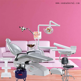 Dental chair with air compressor and dental microscope silver color
