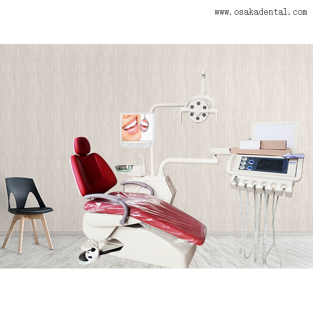 Soft leather Dental chair with 17 inches monitor with oral camera Red color