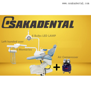 Blue color dental chair for left handed user with dental impression alginate material