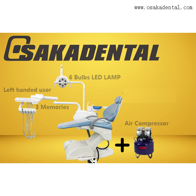 Blue color dental chair for left handed user with dental impression alginate material