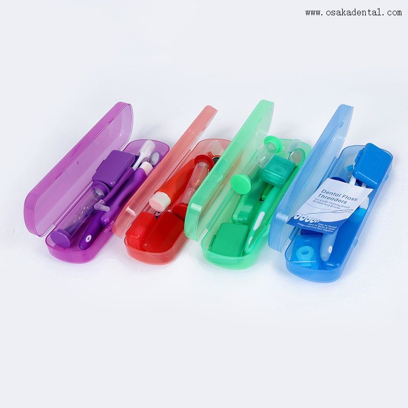 Dental Orthodontic Kit with Brush And Mirror in Color Plastic Box