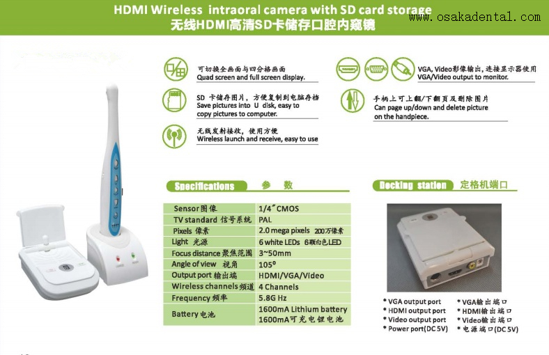 Dental oral camera with VGA+Video output