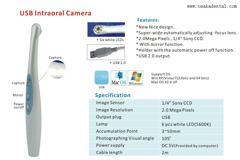 Dental USB oral camera with White+ Blue color