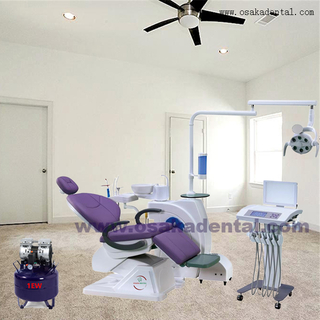 Purple color dental chair with moving cart