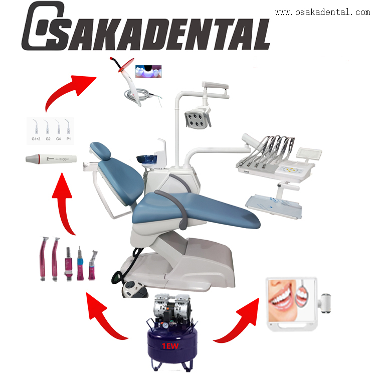 High quality Dental Chair with dentist stool with curing light and dental handpiece