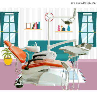 Orange color Dental chair with multifunctional footpad