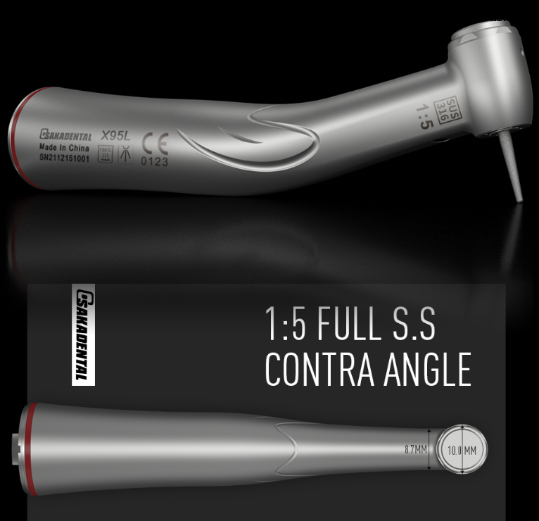 Mini Dental 1:5 Increasing Speed Push Button Titanium Contra Angle Fiber Optic Lighting