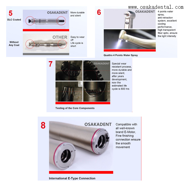 Red ring high speed handpiece LED increasing electric micro motor 1:5 contra angle handpiece
