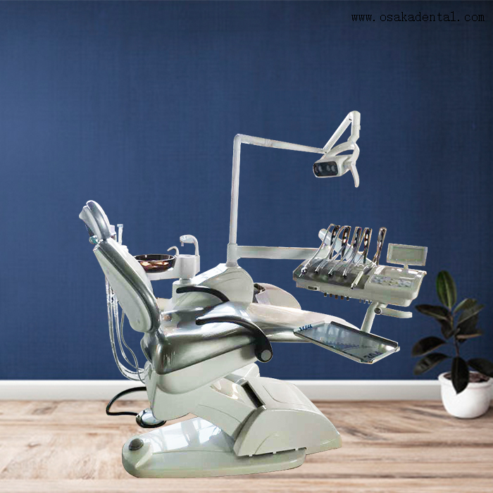 Dental chair with LED lamp with top mounted tray 