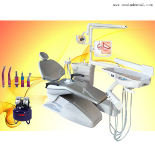 Dental chair unit with dental LED scaler and dental handpiece and dental air compressor with dental curing light