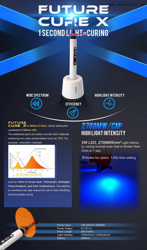 One second 2700mw/cm plastic tip Dental Curing Light for dental unit