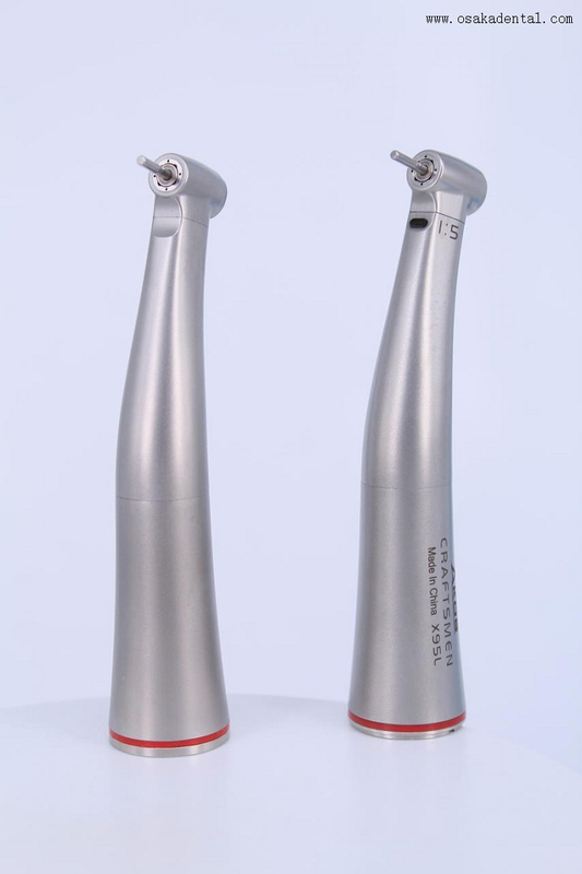 Mini Dental 1:5 Increasing Speed Push Button Titanium Contra Angle Fiber Optic Lighting