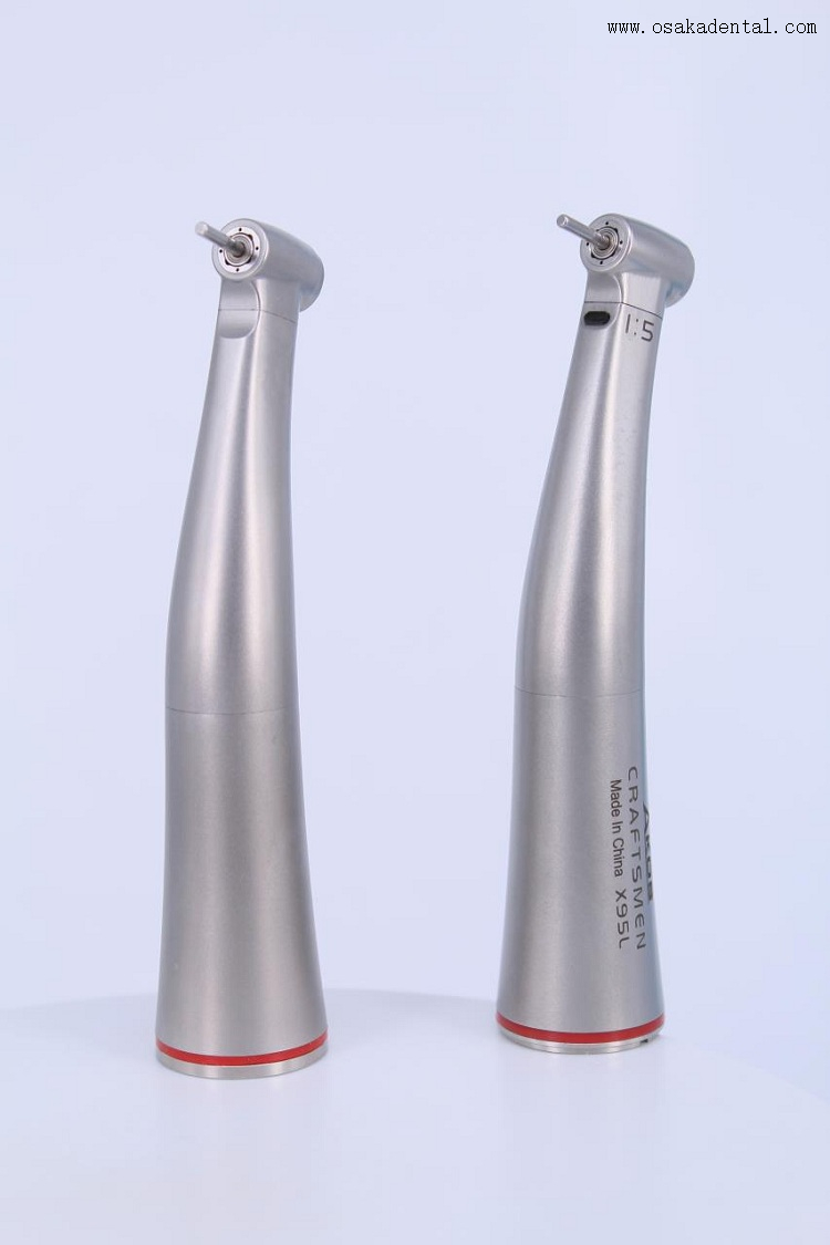 Mini Dental 1:5 Increasing Speed Push Button Titanium Contra Angle Fiber Optic Lighting