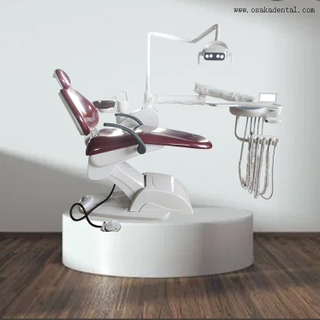 Dental chair with red colour and LED lamp