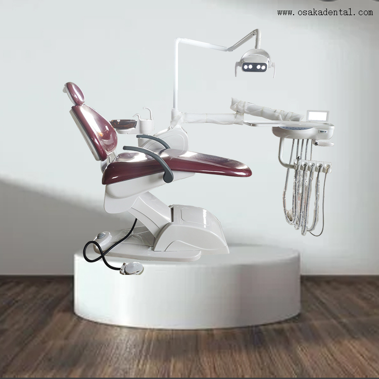 Dental chair with red colour and LED lamp