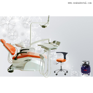 Dental chair with dental stool with orange colour leather