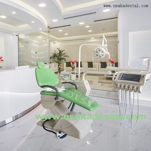 Green color Dental Chair with Touch Screen Instrument Tray for dental clinic