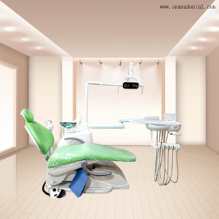 Green color dental chair with multifuctional footpad strong quality dental chair