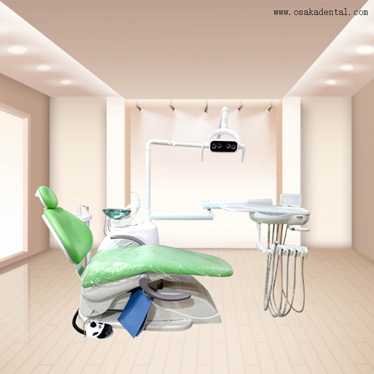 Green color dental chair with multifuctional footpad strong quality dental chair