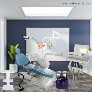 Dental chair with air compressor and dental microscope and 17 inches monitor light blue color