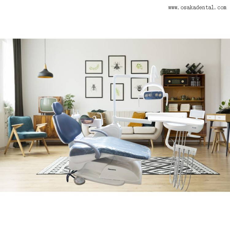 Black dental chair with LED lamp