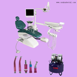 Dental chair with dentist stool and dental air compressor with dental hanpiece