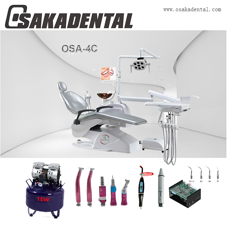 Dental Chair with Dental air compressor and dental handpiece and dental LED scaler and dental curing light