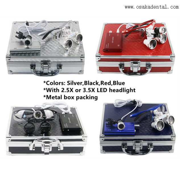 Economic Dental loupes with led headlight and Metal Box Packing