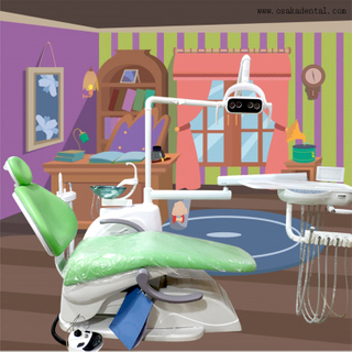 Green color dental chair with multi-functional footpadel and LED lamp