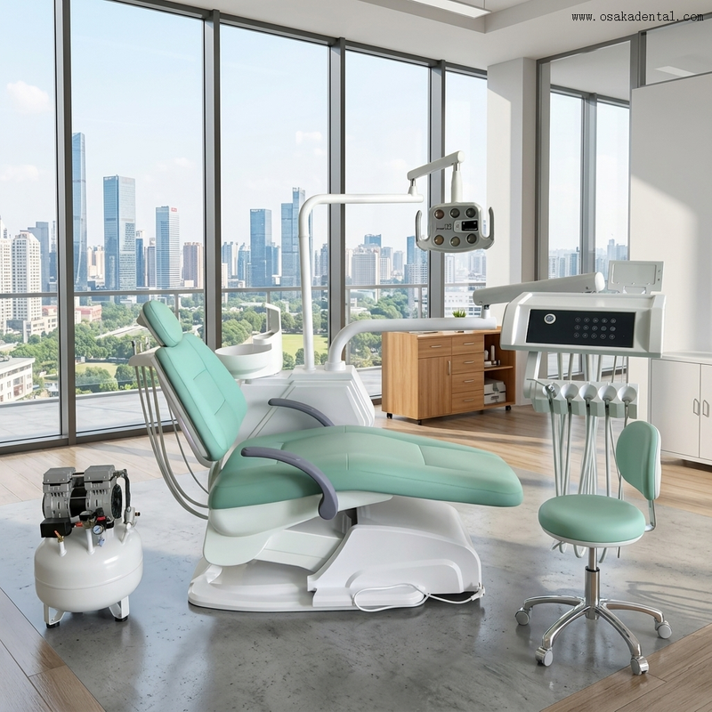 High class dental chair unit with touch screen instrument tray