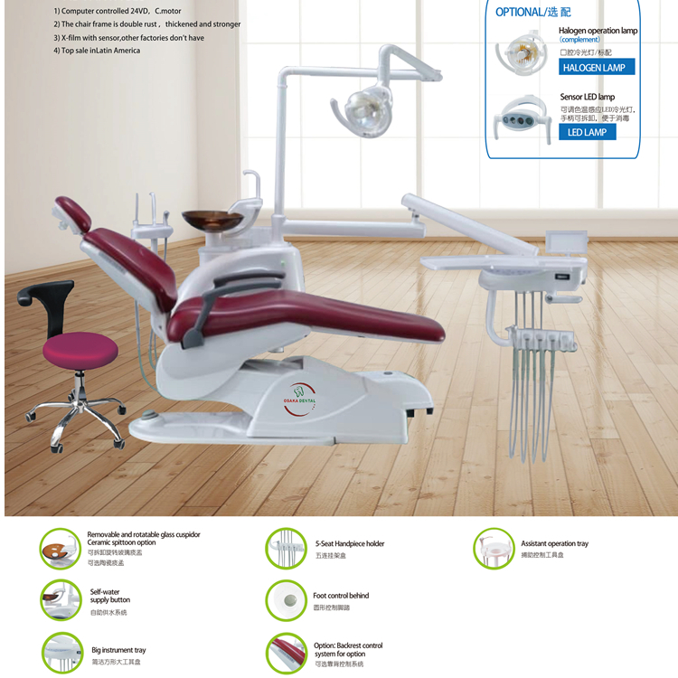 A Comfortable and Good Price Dental Unit and Dental Chair with Led Lamp or Halogen Lmp