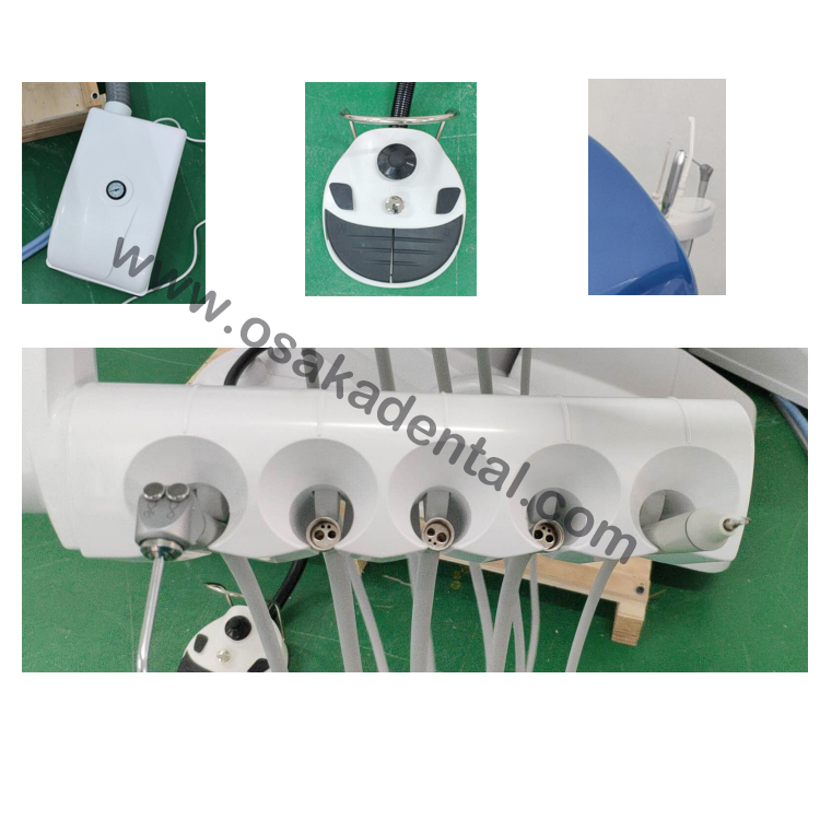 Dental chair with Touch button tray and Touch button assistant tray with LED lamp with scaler and curing light