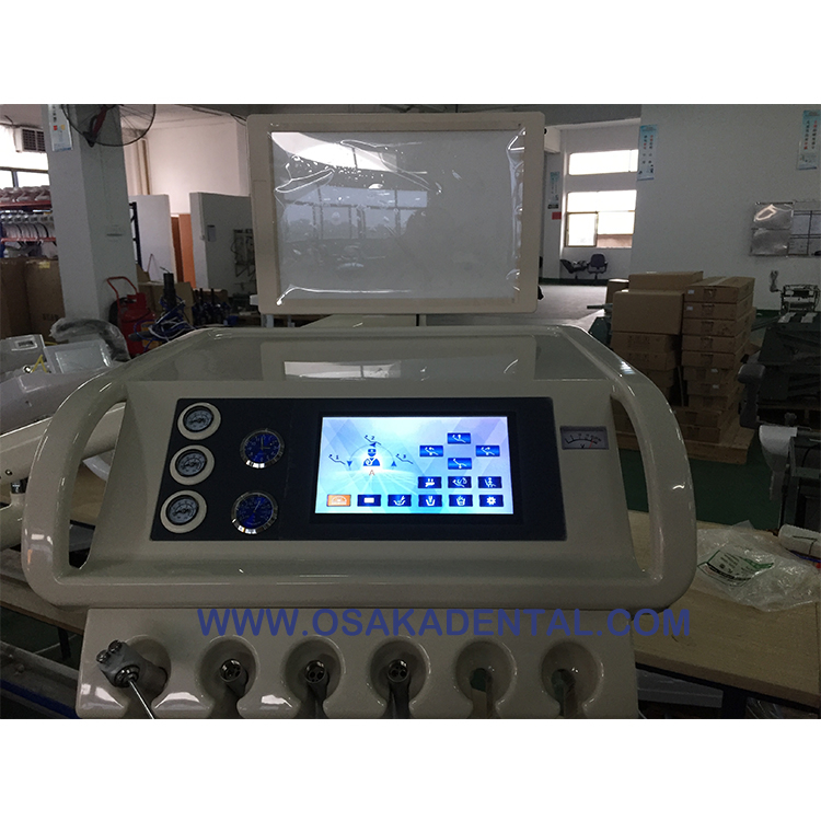 Luxury Dental Chair with good tool tray with Panorama X-film viewer,9 momeries,6 LED light,Touch type instrument tray control